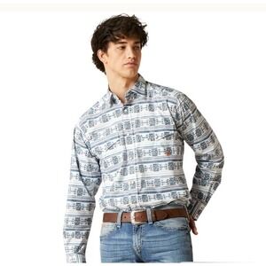 NEW! Ariat Men's Garith Pearl Snap Cotton L/S Shirt White & Multicolor Size XL